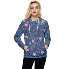 Cat Cosmos Cosmonaut Rocket Women s Lightweight Drawstring Hoodie by Grandong