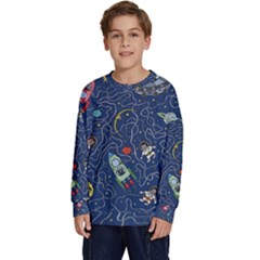 Cat Cosmos Cosmonaut Rocket Kids  Crewneck Sweatshirt by Grandong