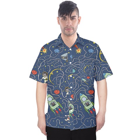 Cat Cosmos Cosmonaut Rocket Men s Hawaii Shirt by Grandong