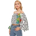 Brain Mind Psychology Idea Drawing Off Shoulder Flutter Bell Sleeve Top View2