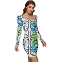 Brain Mind Psychology Idea Drawing Women Long Sleeve Ruched Stretch Jersey Dress View2