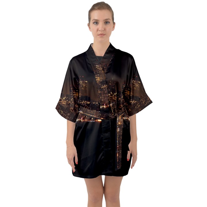 San Fransisco Usa California Water Half Sleeve Satin Kimono 