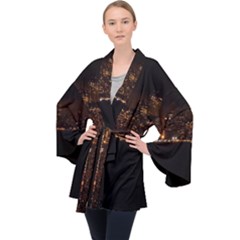 San Fransisco Usa California Water Long Sleeve Velvet Kimono  by Grandong