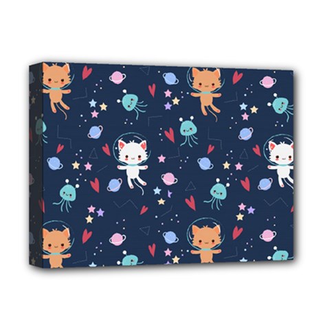 Cute Astronaut Cat With Star Galaxy Elements Seamless Pattern Deluxe Canvas 16  X 12  (stretched)  by Grandong