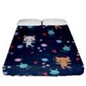 Cute Astronaut Cat With Star Galaxy Elements Seamless Pattern Fitted Sheet (Queen Size) View1