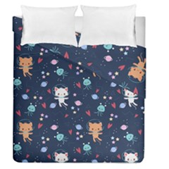 Cute Astronaut Cat With Star Galaxy Elements Seamless Pattern Duvet Cover Double Side (queen Size) by Grandong