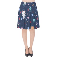 Cute Astronaut Cat With Star Galaxy Elements Seamless Pattern Velvet High Waist Skirt by Grandong