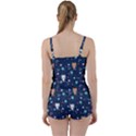 Cute Astronaut Cat With Star Galaxy Elements Seamless Pattern Tie Front Two Piece Tankini View2