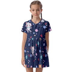 Cute Astronaut Cat With Star Galaxy Elements Seamless Pattern Kids  Asymmetric Collar Dress