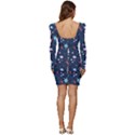 Cute Astronaut Cat With Star Galaxy Elements Seamless Pattern Women Long Sleeve Ruched Stretch Jersey Dress View4