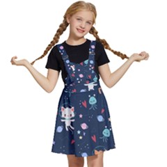 Cute Astronaut Cat With Star Galaxy Elements Seamless Pattern Kids  Apron Dress by Grandong