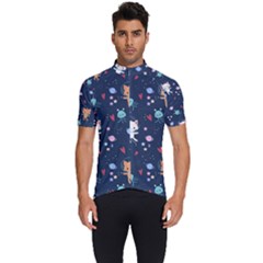 Cute Astronaut Cat With Star Galaxy Elements Seamless Pattern Men s Short Sleeve Cycling Jersey by Grandong