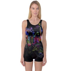 Grunge Paint Splatter Splash Ink One Piece Boyleg Swimsuit by Grandong