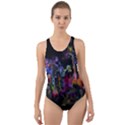 Grunge Paint Splatter Splash Ink Cut-Out Back One Piece Swimsuit View1