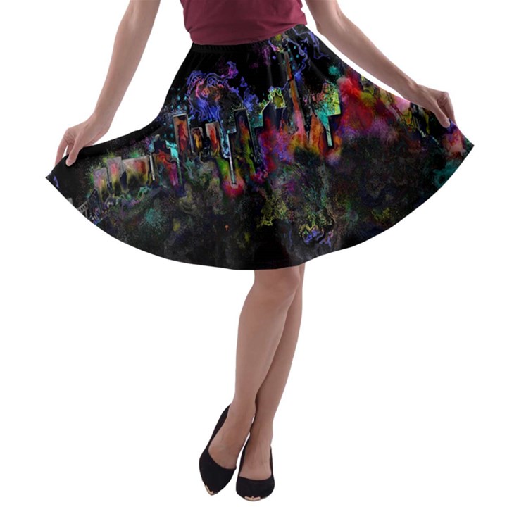 Grunge Paint Splatter Splash Ink A-line Skater Skirt