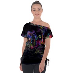 Grunge Paint Splatter Splash Ink Off Shoulder Tie-up T-shirt