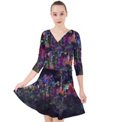 Grunge Paint Splatter Splash Ink Quarter Sleeve Front Wrap Dress by Grandong