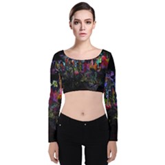 Grunge Paint Splatter Splash Ink Velvet Long Sleeve Crop Top by Grandong