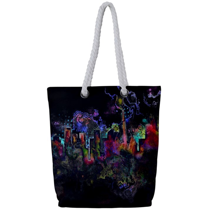 Grunge Paint Splatter Splash Ink Full Print Rope Handle Tote (Small)