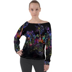 Grunge Paint Splatter Splash Ink Off Shoulder Long Sleeve Velour Top by Grandong