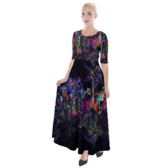 Grunge Paint Splatter Splash Ink Half Sleeves Maxi Dress by Grandong