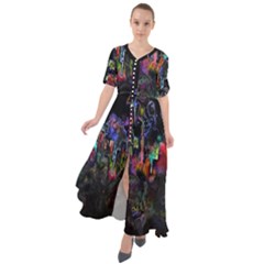 Grunge Paint Splatter Splash Ink Waist Tie Boho Maxi Dress by Grandong