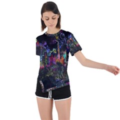 Grunge Paint Splatter Splash Ink Asymmetrical Short Sleeve Sports T-shirt by Grandong