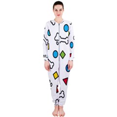 Dog Paw Seamless Pattern Footprint Bone Onepiece Jumpsuit (ladies) by Grandong