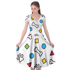 Dog Paw Seamless Pattern Footprint Bone Cap Sleeve Wrap Front Dress by Grandong