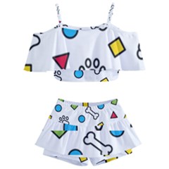 Dog Paw Seamless Pattern Footprint Bone Kids  Off Shoulder Skirt Bikini by Grandong