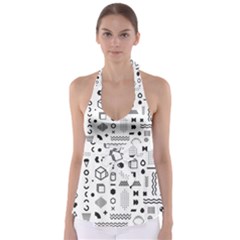 Pattern Hipster Abstract Form Geometric Line Variety Shapes Polkadots Fashion Style Seamless Tie Back Tankini Top by Grandong