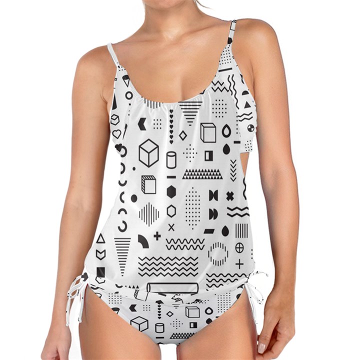 Pattern Hipster Abstract Form Geometric Line Variety Shapes Polkadots Fashion Style Seamless Tankini Set