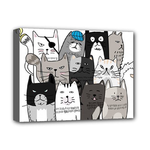 Cute Cat Hand Drawn Cartoon Style Deluxe Canvas 16  X 12  (stretched)  by Grandong