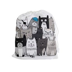 Cute Cat Hand Drawn Cartoon Style Drawstring Pouch (xl) by Grandong