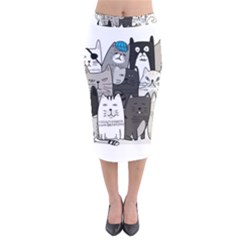 Cute Cat Hand Drawn Cartoon Style Velvet Midi Pencil Skirt by Grandong