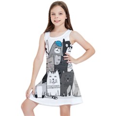 Cute Cat Hand Drawn Cartoon Style Kids  Lightweight Sleeveless Dress