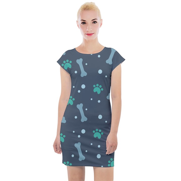 Bons Foot Prints Pattern Background Cap Sleeve Bodycon Dress