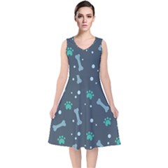 Bons Foot Prints Pattern Background V-neck Midi Sleeveless Dress  by Grandong