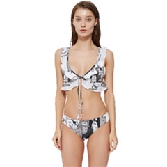 Cute Cat Hand Drawn Cartoon Style Low Cut Ruffle Edge Bikini Set by Grandong