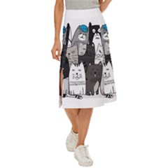 Cute Cat Hand Drawn Cartoon Style Midi Panel Skirt by Grandong