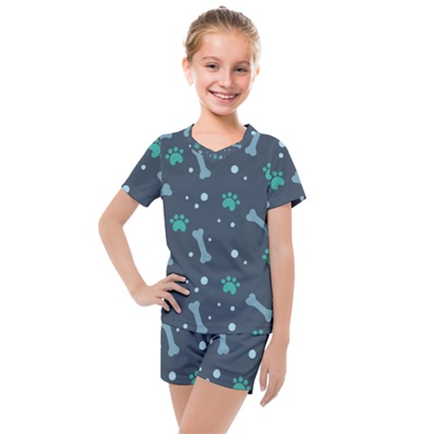 Bons Foot Prints Pattern Background Kids  Mesh T-shirt And Shorts Set by Grandong