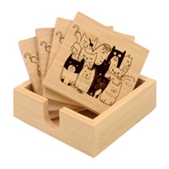 Cute Cat Hand Drawn Cartoon Style Bamboo Coaster Set