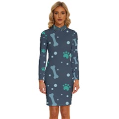 Bons Foot Prints Pattern Background Long Sleeve Shirt Collar Bodycon Dress by Grandong