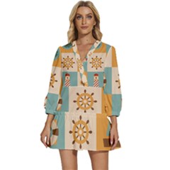 Nautical Elements Collection V-neck Placket Mini Dress by Grandong