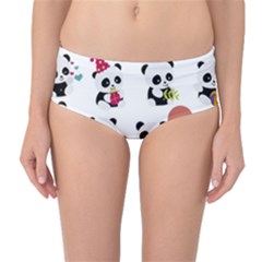 Playing Pandas Cartoons Mid-waist Bikini Bottoms by Apen