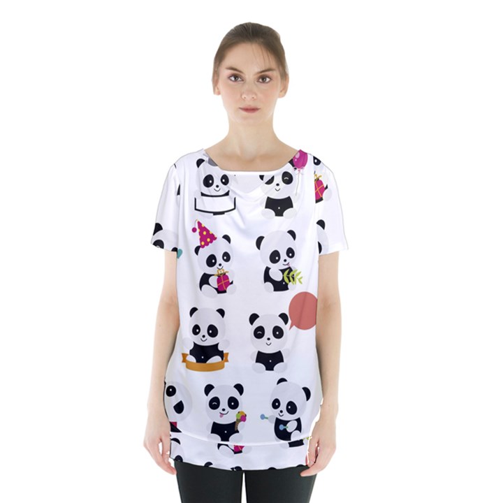 Playing Pandas Cartoons Skirt Hem Sports Top