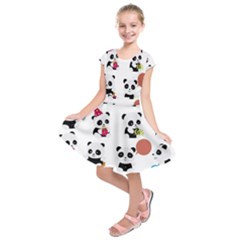 Playing Pandas Cartoons Kids  Short Sleeve Dress by Apen