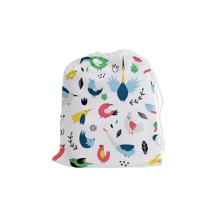 Vector Set Isolates With Cute Birds Scandinavian Style Drawstring Pouch (Medium)