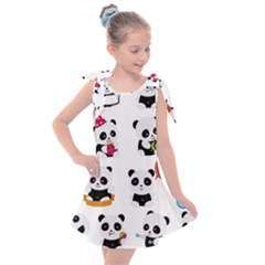 Playing Pandas Cartoons Kids  Tie Up Tunic Dress by Apen