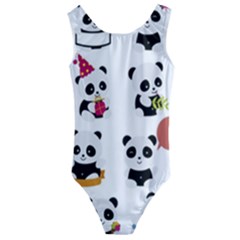 Playing Pandas Cartoons Kids  Cut-out Back One Piece Swimsuit by Apen